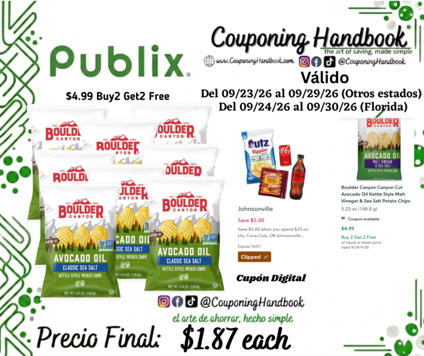 Boulder Canyon Potato Chips Classic Sea Salt, Avocado Oil, Kettle Style por $1.87