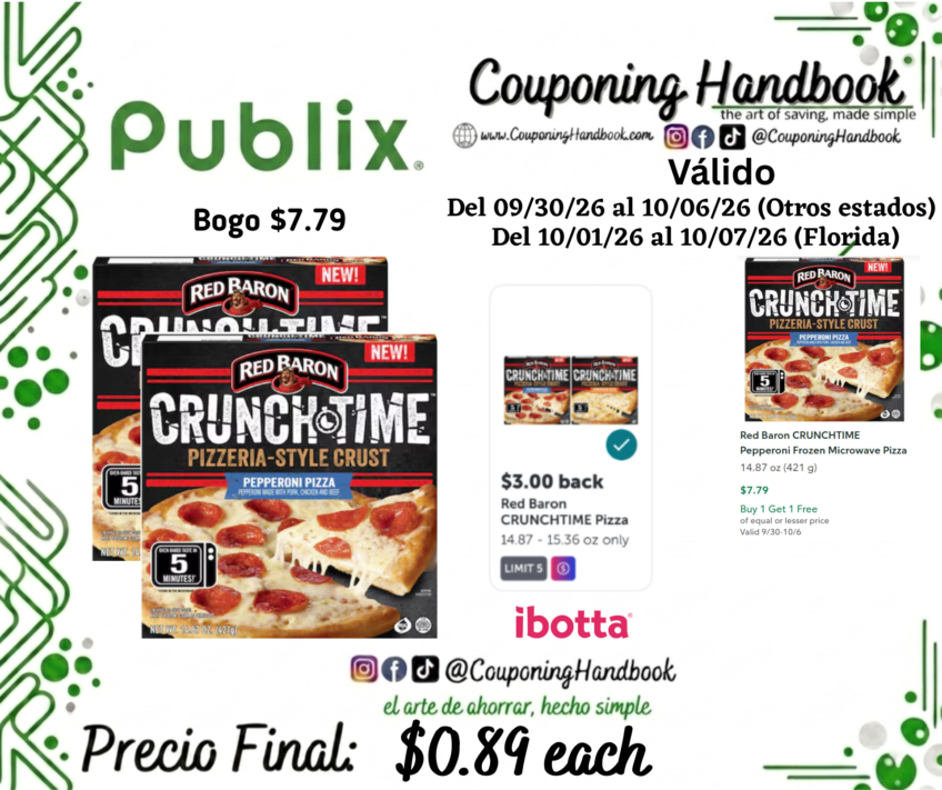 Red Baron CRUNCHTIME Pepperoni Frozen Microwave Pizza por $0.89