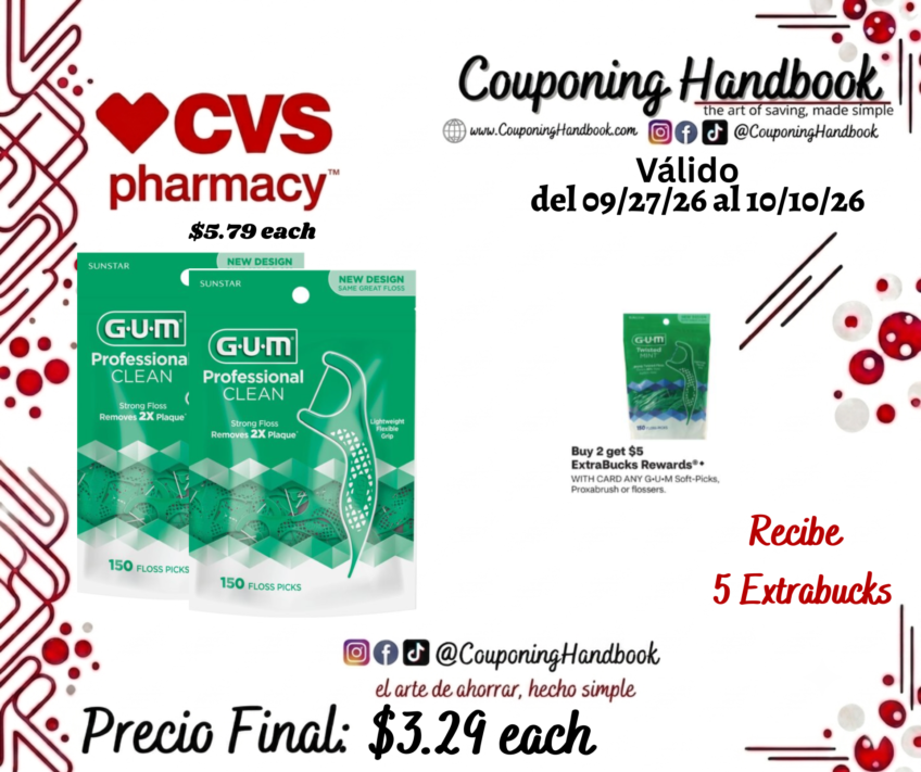 GUM Professional Clean Floss Picks, Fresh Mint, 150 CT por $3.29