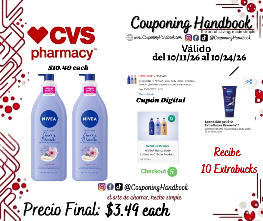 NIVEA Oil Infused Body Lotion, 16.9 OZ, Cherry Blossom & Jojoba Oil por $3.49