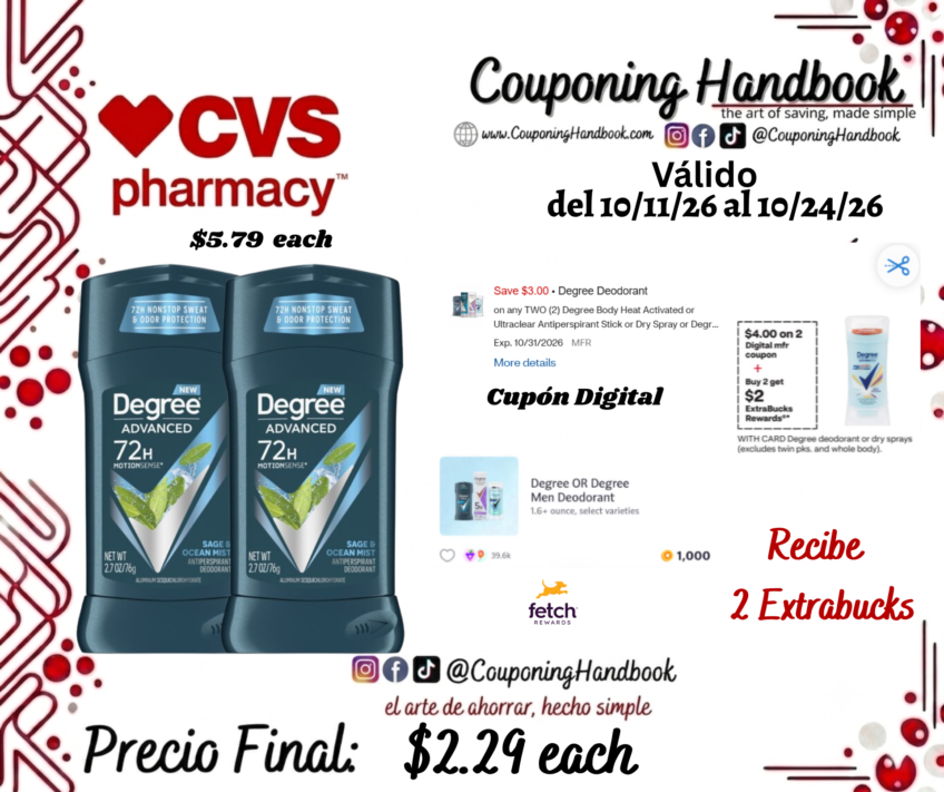 Degree Men Antiperspirant & Deodorant Stick 2.6 OZ por $2.29