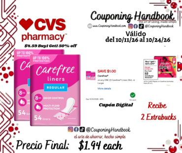 Carefree Acti-Fresh Panty Liners To Go, Unscented, Regular, 54 CT por $1.94
