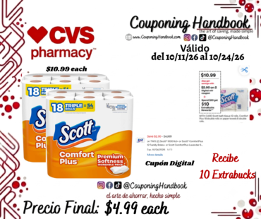 Scott Comfort Plus Toilet Paper, 18 Triple Rolls por $4.99
