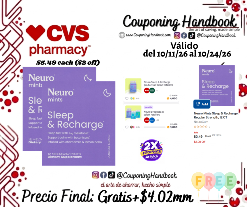 02 Neuro Mints Sleep & Recharge, Regular Strength, 12 CT Gratis mas Ganancia