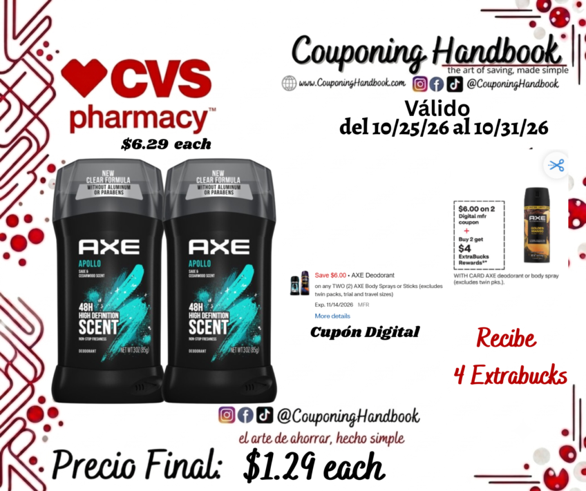 AXE 48-Hour Anti Antiperspirant & Deodorant Stick 2.7 OZ por $1.29