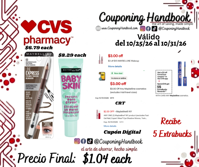 Productos Maybelline por $1.04