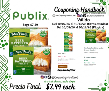 Mrs. Paul’s Beer Battered Fillets por $2.99