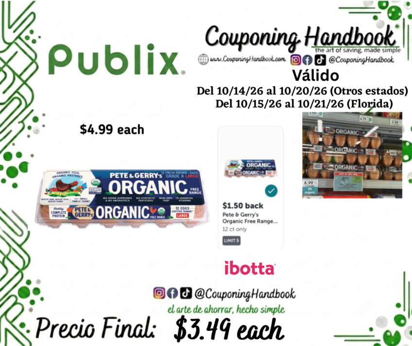 Pete & Gerry’s Organic Eggs Large 12 Ct por $3.49