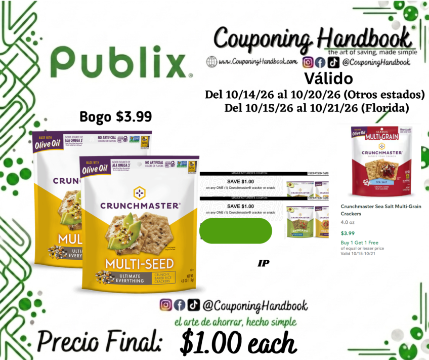 Crunchmaster Multi-Seed Crackers Original por $1.00