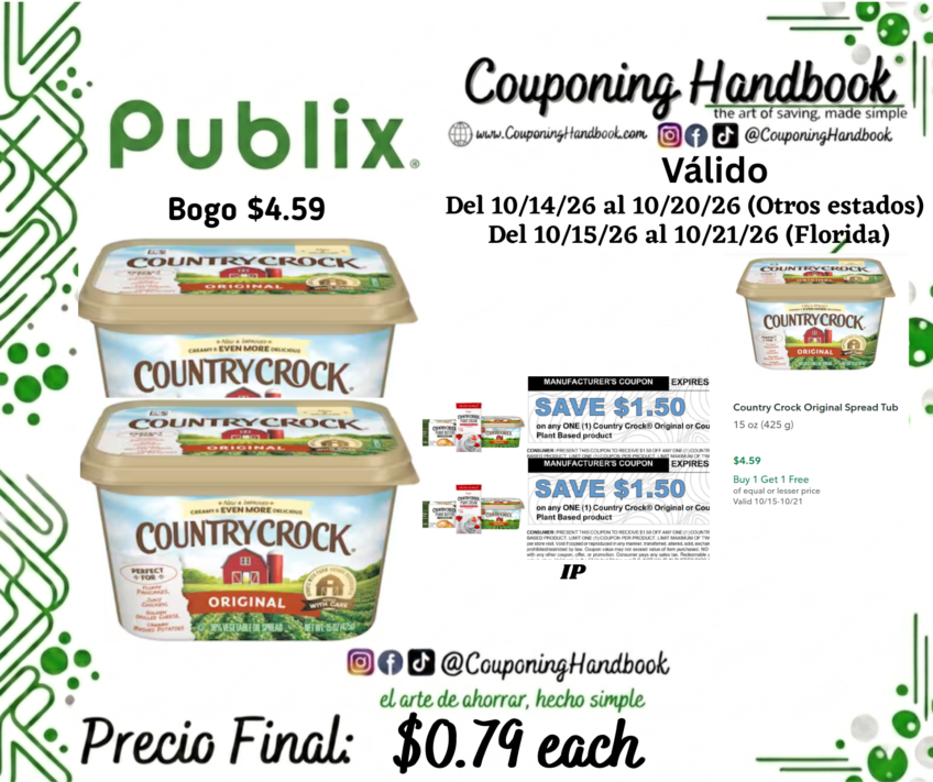 Country Crock Original Spread Tub por $0.79