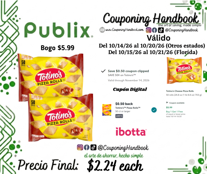 Totino’s Pepperoni/Bacon Pizza Rolls por $2.24