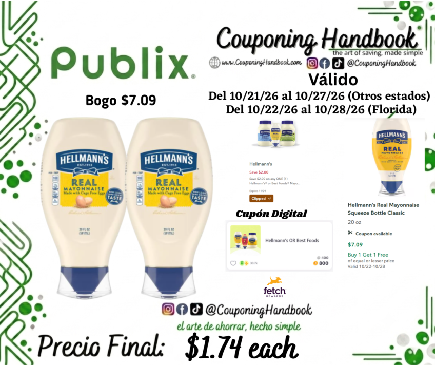 Hellmann’s Real Mayonnaise Squeeze Bottle Classic 20 oz por $1.74