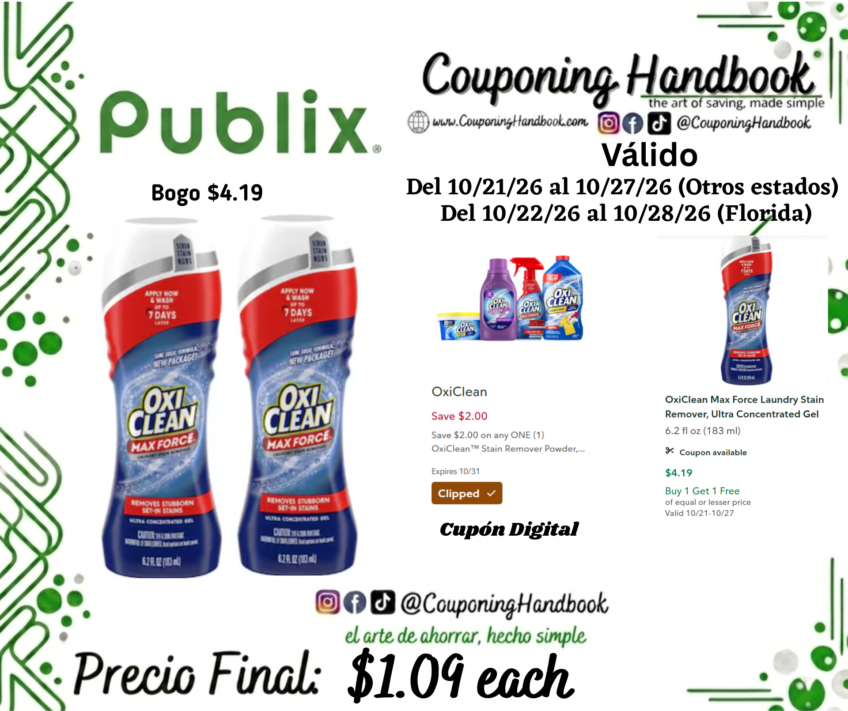 OxiClean Max Force Laundry Stain Remover, Ultra Concentrated Gel por $1.09