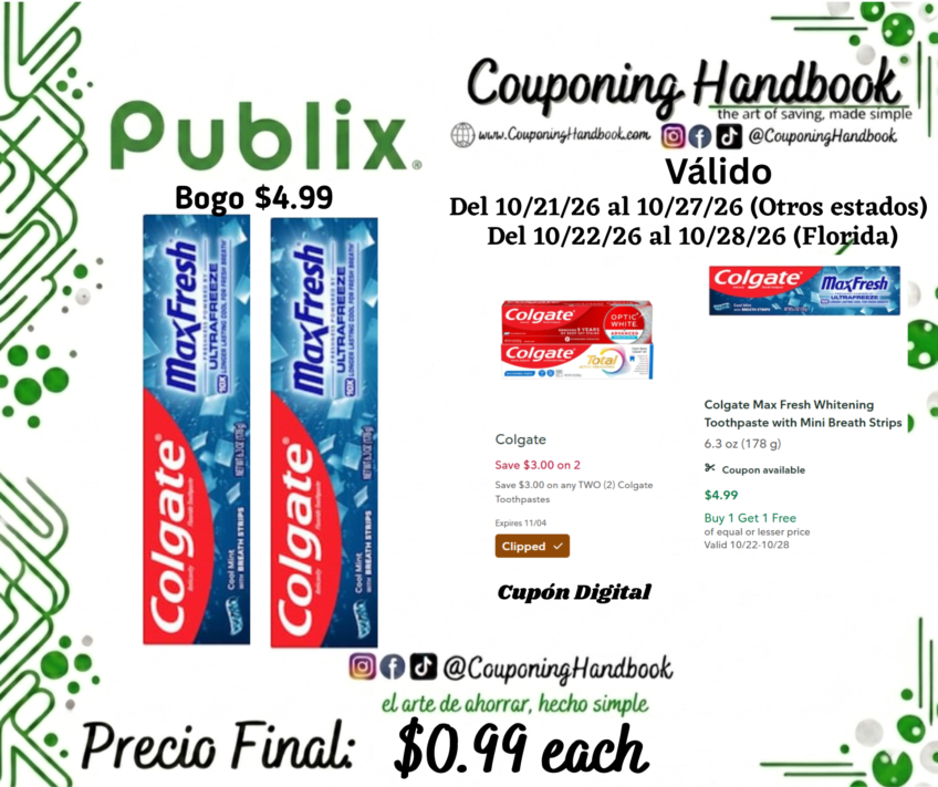 Colgate Max Fresh Whitening Toothpaste with Mini Breath Strips por $0.99