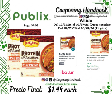 Old El Paso Protein Advantage Nacho Cheese Taco Shells 8 shells por $1.49
