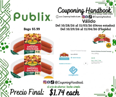 Eckrich Skinless Smoked Sausage por $1.74