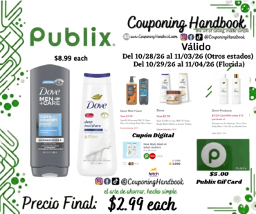 Dove Body Wash y/o Dove Men+Care Body Wash por $2.99