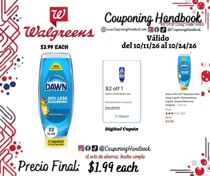 Dawn Ultra EZ-Squeeze Dish Soap Liquid 22.0 fl oz por $1.99